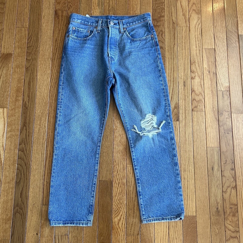 Levis 501 Premium Jeans Womens 27x26 (Actual 29x26) Buttonfly Modern Big E Ankle